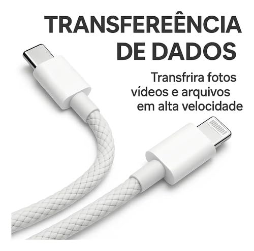 Cabo Turbo para Carregador Compatível i.Phone SE X Xr 11 12 13 14, Acabamento Premium, Reforçado c/Nylon, Carregamento 30W Ultra Rápido e Transferencia de Dados. (2 Metros de Comprimento)