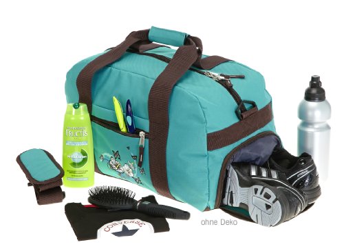 ELEPHANT Sporttasche Schulsporttasche 47 cm mit Schuhfach Schulsport Tasche Flower BUTTERFLY TÜRKIS