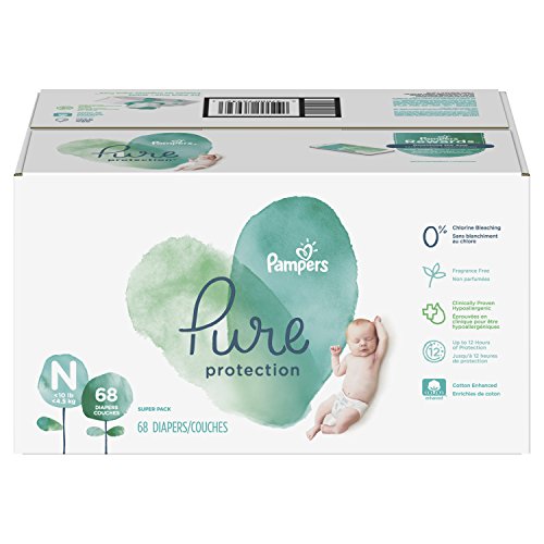 Pampers Pure Disposable Baby Diapers, Hypoallergenic and Fragrance Free Protection, Newborn Size N (< 10 lb), 68 Count, Super