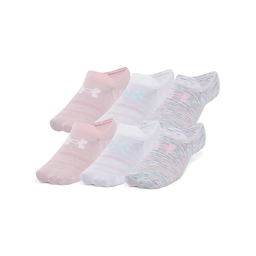 Under Armour Unisex-Adult Essential Ultra Low Tab Socks 6 Pack, (103) White/White/Prime Pink, Medium