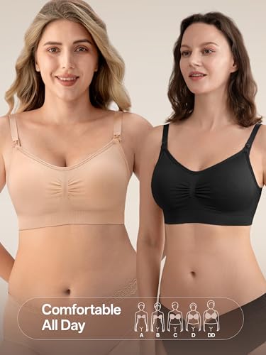 Angelhood Women Nursing Bras for Breastfeeding 5 Pack, Maternity Sleep Bra | Seamless Pregnancy Full Bust Bralettes with Extenders, Wireless V Neck Bralette, Ultra Comfort Postpartum Essentials Bra Pack