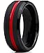 Metal Masters Men's Titanium Ring Wedding Band, Black and Red Plated Brushed Engagement Ring, Grooved, Comfort Fit 7-13