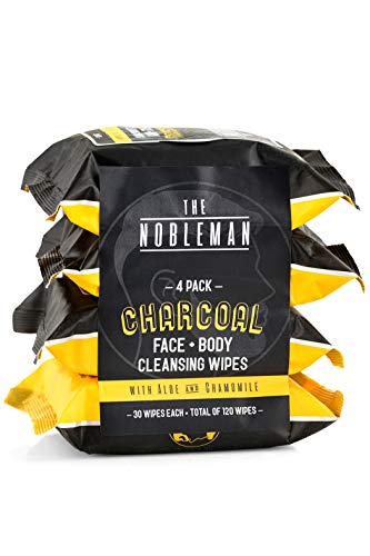 4 Pcs Charcoal Cleansing Wipes for Face and Body, 120ct