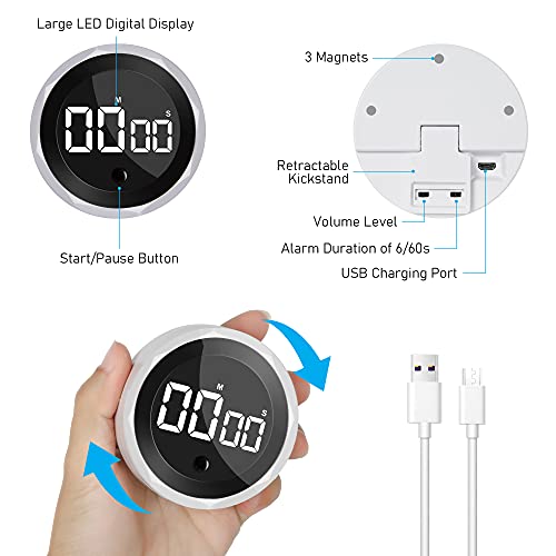 Digital Kitchen Timer for Cooking Magnetic Countdown Timer with Large LED Display Egg Timer with USB Charging Two-Level Volume, Easy to Learning Exercise, Visual Timer Suitable for Children Adults