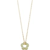 Hobbspring 1pc Natural Jade Gemstone Necklace Dainty Green Jade Floral Pendant Star Donut Flower Jade Necklace with Adjustable 50cm Golden Iron Chain for Women Ladies