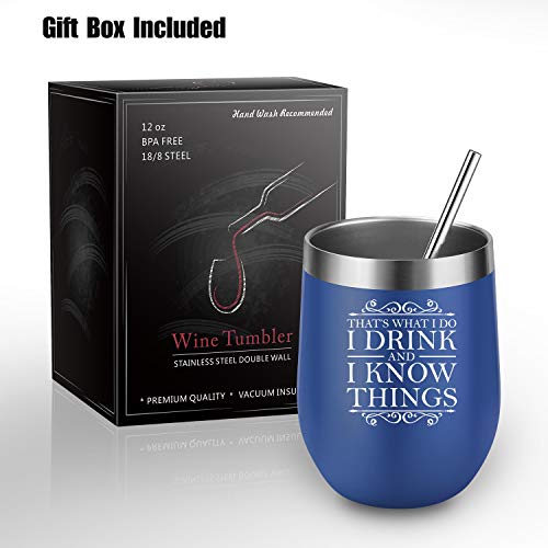 That's What I Do, I Drink and I Know Things - Funny GOT House Lannister Inspired Birthday, Friendship, Graduation Merchandise Gifts for Women, Best Friends BFF, Coworkers - LEADO Wine Tumbler w/Lid