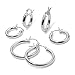 Sterling Silver 3 Pair Thick Silver Hoop Earrings High Polished Round-Tube Click-Top Hoop Earrings 3mm Wide Silver Flashed