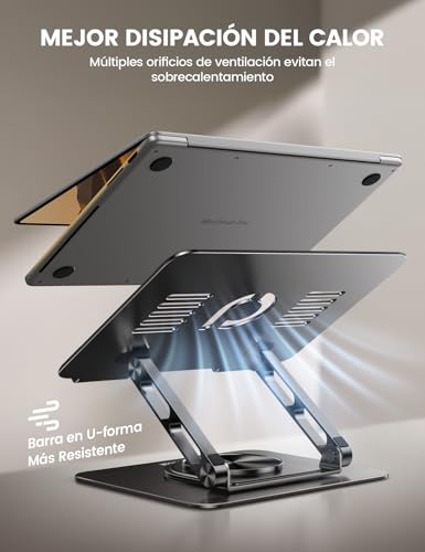 Lamicall Soporte para Laptop - [Giratoria 360°] Soporte Ergonómico Base Laptop, Elevador Plegable y Portátil de Aluminio Stand Escritorio, Compatible con MacBook Air Pro, DELL, HP (10-17.3") - Negro