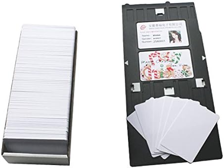 Reediy 100 Glossy Blank Inkjet PVC ID and Badge Cards and Epson R230 Printing Tray Set for Two Side Printing - Make Your Own Waterproof Credit Card Size Cards