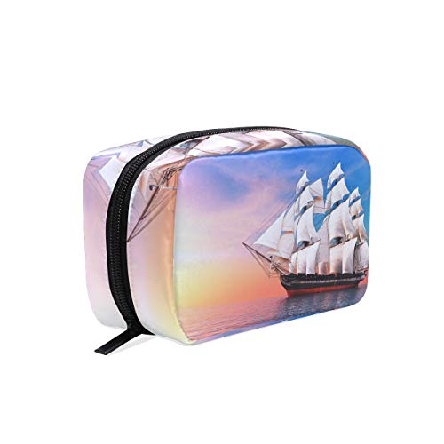 Ship Watercrafts Sea Ocean Boats Sky Clouds Sailin Makeup Bag Organizer Portable Cosmetic Pouch Handbag With Zipper For Women Purse