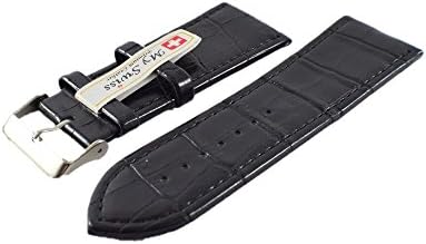 NP Watch Band Leather Watch Band Crocodile Pattern Width 30 mm. Black Color