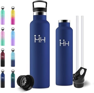Botella Térmica 1L, Cantimplora Acero Inoxidable con Pajita, Doble Pared al Vacío, sin BPA, Antiderrame, Apta Refrescos, Reutilizable para Oficina, Camping, Trabajo, Escuela