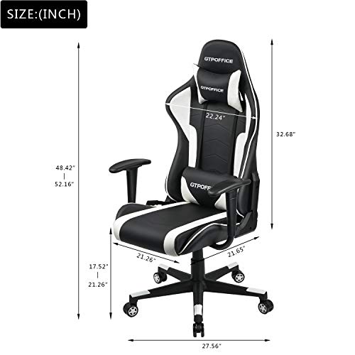 Gaming Chair Racing Style Office Swivel Computer Desk Chair Ergonomic Conference Executive Manager Work Chair PU Leather High Back Adjustable Task Chair (White-1)