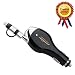 Car charger, Paratron Retractable USB cable Portable Charger 2in1 Charging Connector Compatible to Most Devices, Black