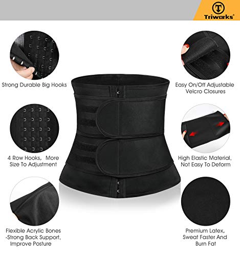 TRIWORKS Waist Trimmer-Shaper Body Slimming Waist Band-Sweat Waist Cincher Trainer Belt for Women-Girdles Workout Belt (Black, Waist size 30\