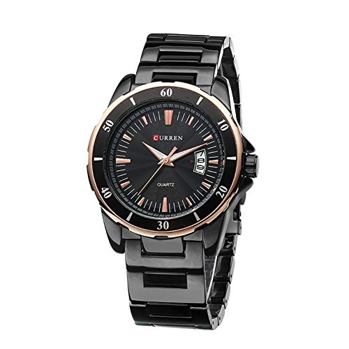 Curren los Hombres Relojes Top Marca Full Acero Auto Fecha Cuarzo Reloj Negro 8018