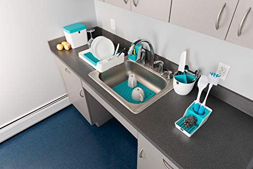 Crippa Sponge Holder for Kitchen Sink | Sink Sponge Holder | Dish Brush Holder | Perfect Kitchen Sink Organizer for Dish Sponge, Scrubber, and Brush | Eco-friendly Plastic - White & Turquoise