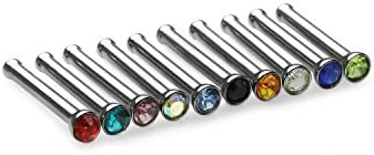 Nose Ring Jewelry Pack of 10 Stainless Steel Multi Color Nose Studs Rhinestone Crystal Nose Ring Bar Pins