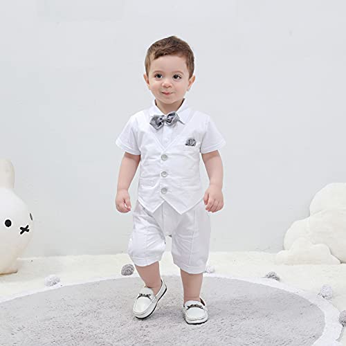 HOSUKKO Baby Boy Suit, One-Piece Romper Beret Bow Tie,Infant