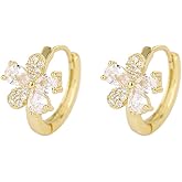 Tiny Flower Huggie Hoop Earrings for Women Cherry Small Hoops Earrings Cartilage Helix Cubic Zirconia Shell Round 14k Gold Plated Crystal Wedding Statement Trendy Earring Christmas Gift Party