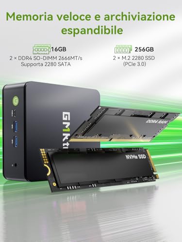 GMKtec Mini PC, G11 AMD Ryzen Embedded R2514 (Exceeds 4300U/N150), Mini Computer 16GB DDR4 RAM, 256GB PCIe M.2 SSD, Dual NIC 2.5GbE, USB-C, HDMI, Triple Display
