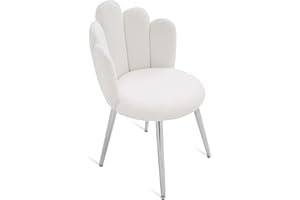 BOWTHY Vanity Chair for Makeup Room - Midcentury Modern Accent Chair for Living Room Bedroom, Velvet Chair with Back Support and Metal Legs (White)