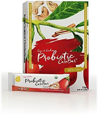 Probiotic CareBar, Goji & Cashew Nutrition Bar with Prebiotics, 100% Organic Fruit & Nut-Based Breakfast Snack, Cookie Dough Taste. Fiber + Protein, Gluten Free, Vegan 1.59 OZ (12) Pack