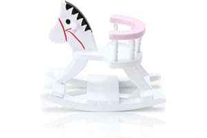 CUTEMINI Dollhouse Miniature Rocking Horse Chair 1:12 Scale Wooden Accessories Cute Cockhorse Dollhouse Furniture Decoration Model Baby Room (Pink)