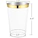 WDF 12oz Gold Plastic Cups-100pack Clear Plastic Cups with Gold Rim-Wedding/Party Disposable Cups-Heavyweight Dispasable Tumblers (Gold Trim)