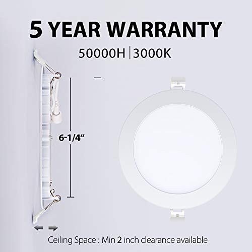 6 inch Ultra-Thin Led Recessed Lights 3000K Warm Light Dimmable Ceiling Light Downlight with Junction Box 12.5W 850 lm ETL and Energy Star Certified 6 Pack