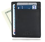 SERMAN BRANDS - Credit Card Holder RFID Blocking Leather Slim Wallet, Minimalist Front Pocket Wallets For Men Made From Full Grain Leather (Charcoal Black)