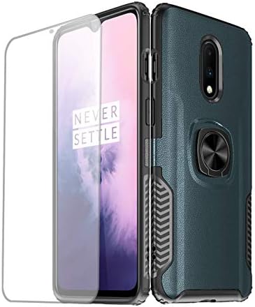Udomax OnePlus 7 Pro Case,360 Degree Rotating Ring Kickstand Fit Magnetic Car Mount Cases for OnePlus 7 Pro(2019),Ultra-Slim OnePlus 7 Pro Tempered Screen Protector(as Gifts),Cyan Blue