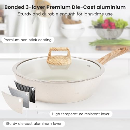 0TO1 12-Piece Cooking Set, طقم قدور, قدور جرانيت, Granite Coating Pots and Pans for All Stoves Including Induction, Oven Safe White Cookware Set