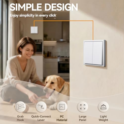 BSEED Light Switch With Matt,Wall Light Switch with Hook,Push Button,Easy Installation,C-Series,2 Gang 2 Way,80mm White