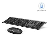 Wireless Keyboard and Mouse, Vssoplor 2.4GHz Rechargeable Compact Quiet Full-Size Keyboard and Mouse Combo with Nano USB Receiver for Windows, Laptop, PC, Notebook-Dark Gray