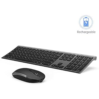 Wireless Keyboard and Mouse, Vssoplor 2.4GHz Rechargeable Compact Quiet Full-Size Keyboard and Mouse Combo with Nano USB Receiver for Windows, Laptop, PC, Notebook-Dark Gray