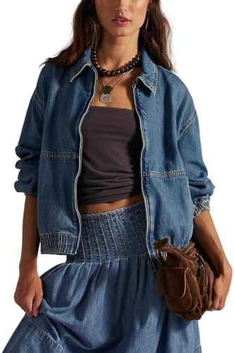 Bell Princess Womens Denim Jackets Long Sleeve Zip Up Elastic Hem