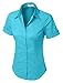 LE3NO Womens Tailored Short Sleeve Button Down Shirt with Stretch,L3nwt575a_aqua,Large