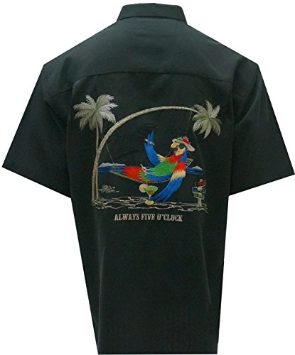 Bamboo Cay Mens Short Sleeve Always 5 Oclock Casual Embroidered Button Up Shirt