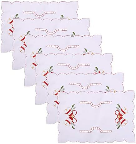 Katesid Pack of 6 Christmas Table Mats Embroidered Red Felt Christmas Placemats Coasters Set Santa Claus Crutch Bell Table covers Xmas Decors