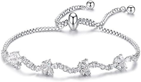 WISHMISS Women 925 Sterling Silver Bracelet Four Leaf Clover Bracelet wish GOOD LUCK with Inspirational Quote Card Perfect Jewelry Gift for Mother's Day, Birthday and Anniversary Day