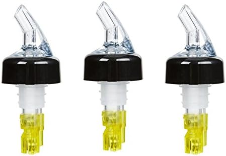 Tezzorio (Pack of 3) Measured Liquor Bottle Pourers, 1.5 oz, Clear Spout Bottle Pourer with Yellow Tail and Black Collar, Measured Pour Spouts