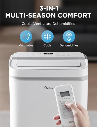 Midea 12,000 BTU ASHRAE (8,000 BTU DOE/SACC) Portable Air Conditioner, Cools up to 350 Sq.Ft., with Dehumidifier & Fan mode, Control with Remote, Amazon Alexa & Google Assistant