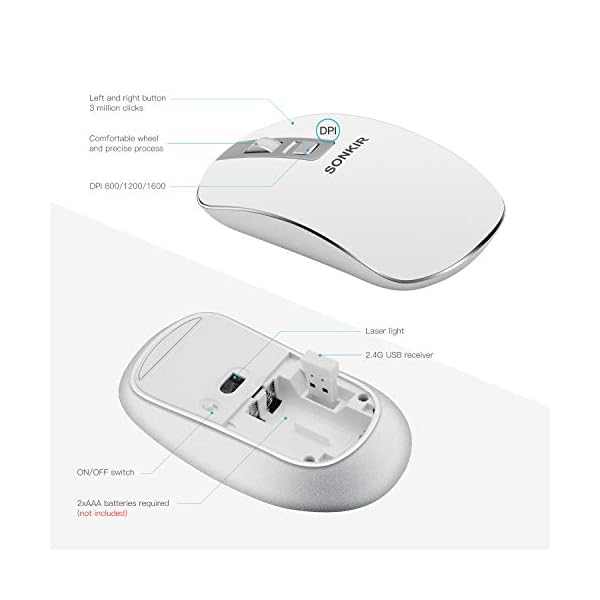 Wireless-Keyboard-and-Mouse-Combo-Sonkir-K-18-24GHz-Ultra-thin-Aluminum-Full-size-Keyboard-with-Free-Cover-Film-3-Adjustable-DPI-Mouse-Set-for-Windows-Laptop-PC-Computer-Smart-TV-Silver Wireless Keyboard Mouse Combo, Sonkir K-18 Full-Size Ergonomic 2.4G Cordless Keyboard with Protective Film and Silent…