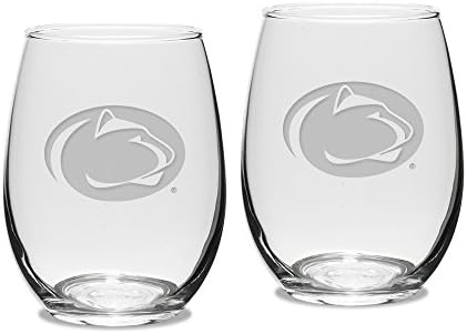 University Glass NCAA Penn State Nittany Lions Adult Set of 2 - 15 oz Stemless Wine Glass Deep Etched Engraved, One Size, Clear