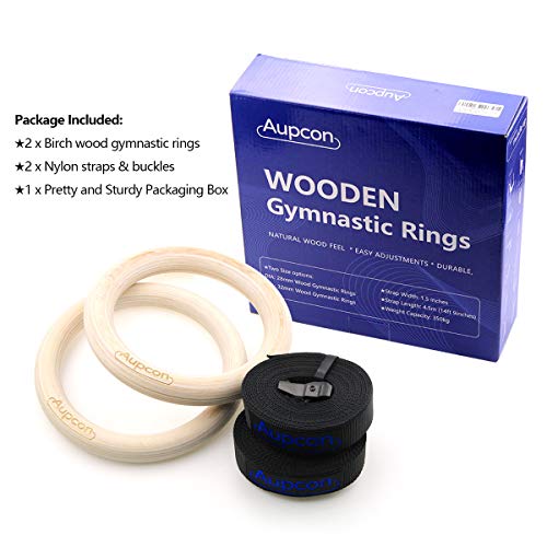 image for AUPCON Wooden Gymnastics Rings with Heavy Duty Adjustable Straps - Oly