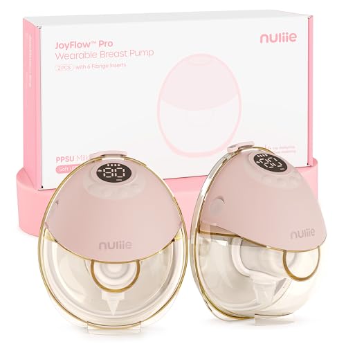 Nuliie JoyFlow Pro Portable Hands Free Breast Pump with Night Light & BPA-Free PPSU Collector, Electric Breast Pump with 4 Modes & 12 Levels, 24mm Nipple, 17/19/21mm Inserts, Pink (Pack of 2)