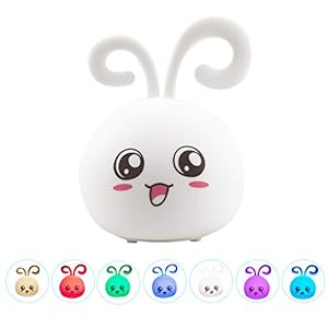 LED Night Light for Kids Cute USB Rechargeable Nursery Lamp Animal Silicone Night Light with Touch Sensor and 7 Cool Color Changing, Portable Baby Pat Light Decor for Children Birthday Gift, Rabbit