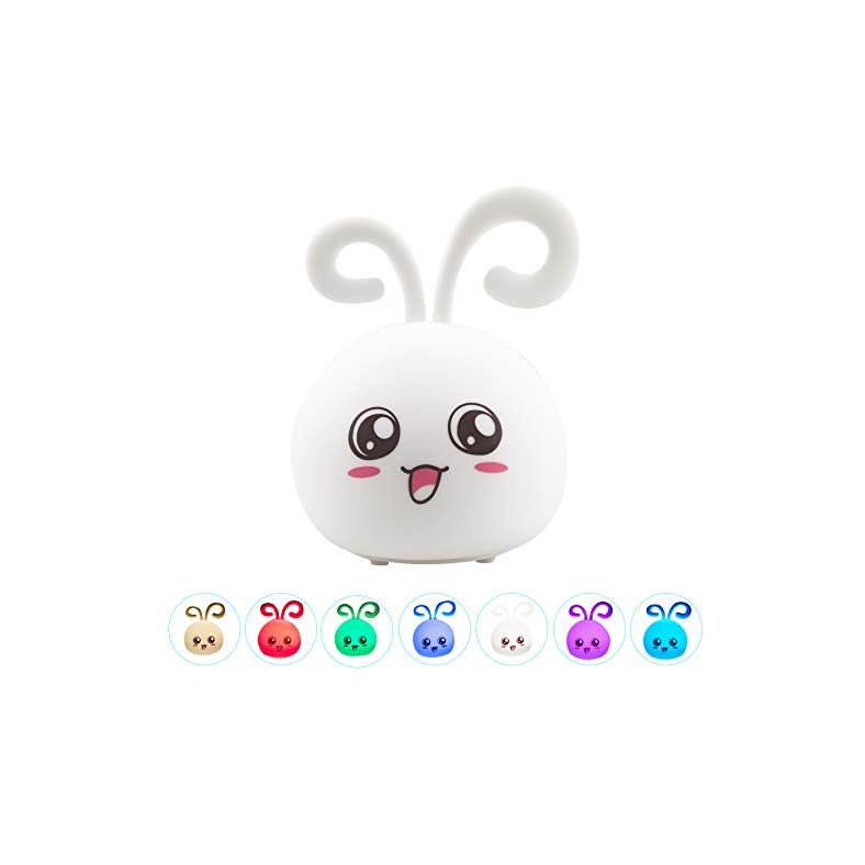 LED Night Light for Kids Cute USB Rechargeable Nursery Lamp Animal Silicone Night Light with Touch Sensor and 7 Cool Color Changing, Portable Baby Pat Light Decor for Children Birthday Gift, Rabbit