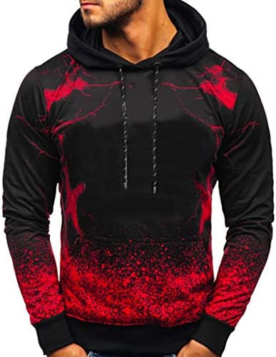 iHAZA Men Hoodie Long-Sleeved Round Neck Gradien Color Printing Sweater Blouse Sweatshirt